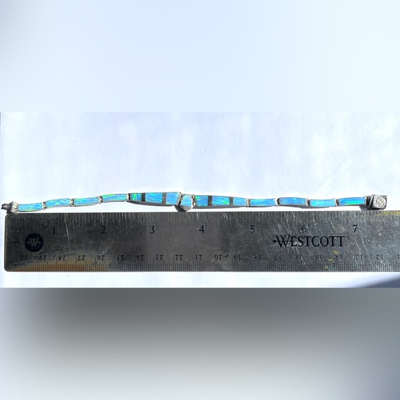 Vintage Blue Opal Mexico 950 Sterling Silver Inlaid Panel Bracelet Old! - Picture 8 of 11